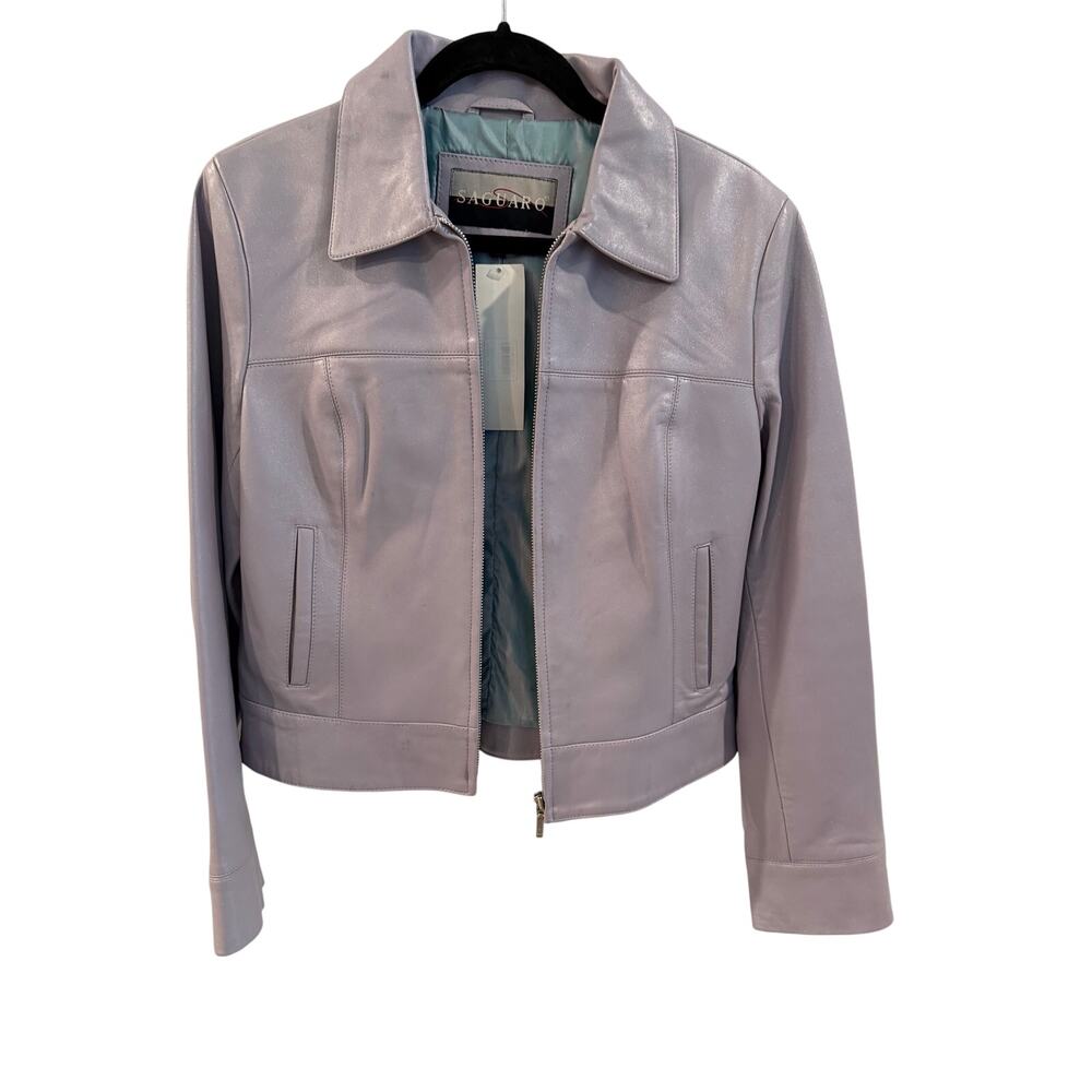 Saguaro Women's Lilac Leather Zip-Front Jacket, Size Medium